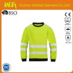 Long Sleeve Hi Vis Round Neck Shirt with Reflective Tape