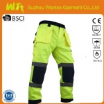 Hi vis flourescent yellow work pants with knee pads